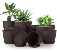 Utopia Home Plastic Planters Brown, Flower Nursery Pots Indoor Modern Decorative Plastic Pots for Plants, Succulents, Flowers, and Cactus 10 Pack, Multisize