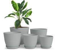 Utopia Home Plastic Planters Grey, Flower Nursery Pots Indoor Modern Decorative Plastic Pots for Plants, Succulents, Flowers, and Cactus 5 Pack, Multisize