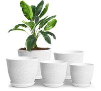 Utopia Home Plastic Planters Spotty Grey, Flower Nursery Pots Indoor Modern Decorative Plastic Pots for Plants, Succulents, Flowers, and Cactus 5 Pack, Multisize