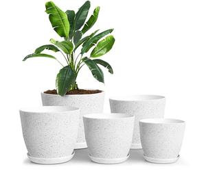 Utopia Home Plastic Planters Spotty Grey, Flower Nursery Pots Indoor Modern Decorative Plastic Pots for Plants, Succulents, Flowers, and Cactus 5 Pack, Multisize