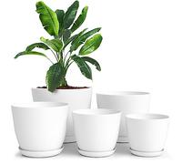 Utopia Home Plastic Planters White, Flower Nursery Pots Indoor Modern Decorative Plastic Pots for Plants, Succulents, Flowers, and Cactus 5 Pack, Multisize