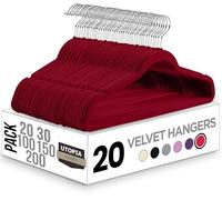Utopia Home Premium Non-Slip Velvet Hangers - Heavy Duty Velvet Coat Hangers with Tie Bar, 360 degree rotatory hook - Space saving, sturdy to hold Jacket, Jumper & Pullover (Burgundy, Pack of 20)