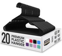 Utopia Home Premium Plastic Clothes Hangers - 20 Pack Durable Slimline Hangers with Trouser Bar & Shoulder Grooves, Space Saving Non-Slip Design for Coats, Jackets, Shirts & Suits - Black