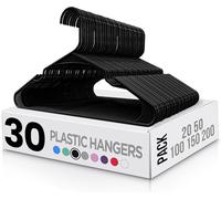 Utopia Home Premium Plastic Clothes Hangers - 30 Pack Durable Slimline Hangers with Trouser Bar & Shoulder Grooves, Space Saving Non-Slip Design for Coats, Jackets, Shirts & Suits - Black