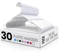 Utopia Home Premium Plastic Clothes Hangers - 30 Pack Durable Slimline Hangers with Trouser Bar & Shoulder Grooves, Space Saving Non-Slip Design for Coats, Jackets, Shirts & Suits - White