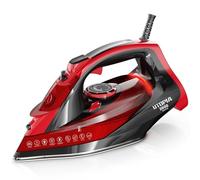 Utopia Home Steam Iron for Clothes - Non-Stick Soleplate - 2600W Clothes Iron With Auto-Off Safety Feature - Adjustable Thermostat Control, Variable Steam Control, Self-Clean, 8 Feet Cord (Black/Red)