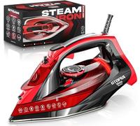 Utopia Home Steam Iron for Clothes - Non-Stick Soleplate - Clothes Iron - Adjustable tat Control, Overheat Safety, Variable Steam Control, Auto-Off, Self-Clean, 8 Feet Cord Red/Black (1800, Watts)