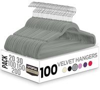 Utopia Home Velvet Coat Hangers - Adult, Heavy Duty, Non-Slip - 360° Swivel Hook, Grey - Pack of 100