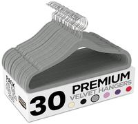 Utopia Home Velvet Coat Hangers - Heavy Duty Non-Slip Clothes Hangers With 360 Degree Swivel Hook - Grey - Pack of 30