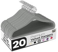 Utopia Home Velvet Hangers 20 Pack - Luxury Non-Slip Slim Pant & Coat Hangers, Strong Space-Saving Clothes Hangers with Pants Bar and 360° Swivel Hook - Grey