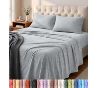 Utopia King Bedding Set - Jersey Knit Sheets 4 Piece - Cotton Stretchy T-Shirt Sheets (Heather Light Grey)