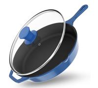 Utopia Kitchen 12 inch Pre-Seasoned Cast Iron Skillet With Lid - Frying Pan - Cast Iron Pan - Safe Grill Cookware for indoor & Outdoor Use, Blue, UK1035