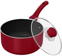 Utopia Kitchen 2 Quart Detachable Handle Nonstick Saucepan with Glass Lid - Induction Bottom - Multipurpose Use for Home Kitchen or Restaurant (Red-Black)