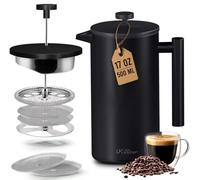 Utopia Kitchen 304 Grade Stainless Steel French Press 17 Oz, Black | Double Wall Insulated Coffee Press with 4-Level Filtration System, Include 2 Extra Filters, Rust-Free, Dishwasher Safe