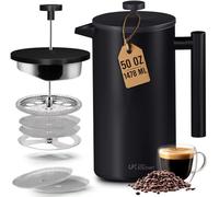 Utopia Kitchen 304 Grade Stainless Steel French Press 50 Oz, Black | Double Wall Insulated Coffee Press with 4-Level Filtration System, Include 2 Extra Filters, Rust-Free, Dishwasher Safe