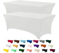Utopia Kitchen 5ft Spandex Table Cloth Rectangle [2 Pack, White] 200GSM Premium Stretch, Lycra, Washable and Wrinkle Resistant Table Cover Fitted for Event, Wedding, Banquet [60Lx30Wx30H Inch]