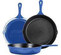 Utopia Kitchen Cast iron Skillets 3 Piece Set, Chefs Pan, Pre Seasoned Cast iron Skillets, 6, 8 & 10 Inches, Easy Use in the Oven, Stove, Grill, or Campfire, Blue
