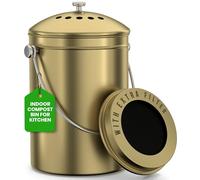 Utopia Kitchen Compost Basket for Kitchen Countertop, Compost Bucket for Kitchen with Lid, Includes 1 Spare Carbon Filter, 6L (Gold)