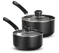 Utopia Kitchen Nonstick Saucepan Set - 1 Quart and 2 Quart Sauce Pan Set with Lid - Multipurpose Pots Set Use for Home Kitchen or Restaurant (Grey-Black)