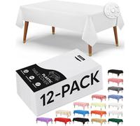 Utopia Kitchen Plastic Table Cloth Disposable (12 Pack - 54x108 Inch) White Rectangle Tablecloth Waterproof Stain Resistant Party Table Cover