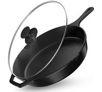 Utopia Kitchen Premium Saute Frying Pan 12 Inch, Cast Iron Chefs Pan, Pre Seasoned Cast iron Skillet With Lid, Safe Grill Cookware for Indoor & Outdoor Use, Black