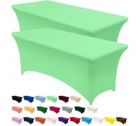 Utopia Kitchen Sp&ex Tablecloth 2 Pack [6FT, Bright Green] Tight, Fitted, Washable & Wrinkle Resistant Stretch Rectangular Patio Table Cover for Event, Wedding & Parties [72Lx30Wx30H Inch] (UK0613)