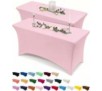 Utopia Kitchen Spandex Table Cloth 2 Pack [4FT, Pink] Tight, Fitted, Washable and Wrinkle Resistant Stretch Rectangular Patio Table Cover for Event, Wedding, Banquet & Parties [122Lx76Wx76H] cm