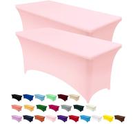 Utopia Kitchen Spandex Table Cloth 2 Pack [4FT, Pink] Tight, Fitted, Washable and Wrinkle Resistant Stretch Rectangular Patio Table Cover for Event, Wedding, Banquet & Parties [122Lx76Wx76H] cm