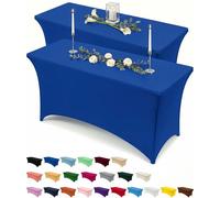 Utopia Kitchen Spandex Table Cloth 2 Pack [6FT, Blue] Tight, Fitted, Washable and Wrinkle Resistant Stretch Rectangular Patio Table Cover for Event, Wedding, Banquet & Parties [183Lx76Wx76H] cm