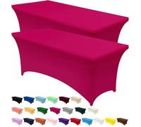 Utopia Kitchen Spandex Table Cloth 2 Pack [6FT, Fuchsia] Tight, Fitted, Washable and Wrinkle Resistant Stretch Rectangular Patio Table Cover for Event, Wedding, Banquet & Parties [183Lx76Wx76H] cm
