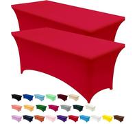 Utopia Kitchen Spandex Table Cloth 2 Pack [6FT, Red] Tight, Fitted, Washable and Wrinkle Resistant Stretch Rectangular Patio Table Cover for Event, Wedding, Banquet & Parties [183Lx76Wx76H] cm