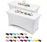 Utopia Kitchen Spandex Table Cloth 2 Pack [8FT, White] Tight, Fitted, Washable and Wrinkle Resistant Stretch Rectangular Patio Table Cover for Event, Wedding, Banquet & Parties [244Lx76Wx76H] cm