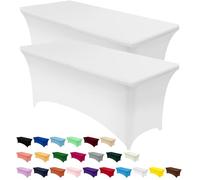 Utopia Kitchen Spandex Tablecloth 2 Pack [5FT, White] Tight, Fitted, Washable and Wrinkle Resistant Stretch Rectangular Patio Table Cover for Event, Wedding, Banquet & Parties [60Lx30Wx30H Inch]