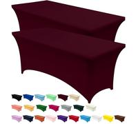 Utopia Kitchen Spandex Tablecloth 2 Pack [6FT, Burgundy] Tight, Fitted, Washable and Wrinkle Resistant Stretch Rectangular Patio Table Cover for Event, Wedding, Banquet & Parties [72Lx30Wx30H Inch]