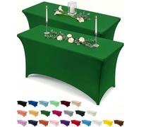 Utopia Kitchen Spandex Tablecloth 2 Pack [6FT, Emerald Green] Tight, Fitted, Washable and Wrinkle Resistant Stretch Rectangular Patio Table Cover for Event, Wedding & Parties [72Lx30Wx30H Inch]