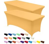 Utopia Kitchen Spandex Tablecloth 2 Pack [6FT, Gold] Tight, Fitted, Washable and Wrinkle Resistant Stretch Rectangular Patio Table Cover for Event, Banquet & Parties [72Lx30Wx30H Inch] (UK0615)