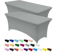 Utopia Kitchen Spandex Tablecloth 2 Pack [6FT, Grey] Tight, Fitted, Washable and Wrinkle Resistant Stretch Rectangular Patio Table Cover for Event, Wedding, Banquet & Parties [183Lx76Wx76H] cm