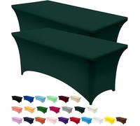 Utopia Kitchen Spandex Tablecloth 2 Pack [6FT, Hunter Green] Tight, Fitted, Washable and Wrinkle Resistant Stretch Rectangular Patio Table Cover for Event, Wedding, Banquet & Parties [183Lx76Wx76H] cm