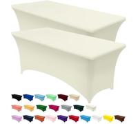 Utopia Kitchen Spandex Tablecloth 2 Pack [6FT, Ivory] Tight, Fitted, Washable and Wrinkle Resistant Stretch Rectangular Patio Table Cover for Event, Wedding, Banquet & Parties [72Lx30Wx30H Inch]