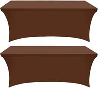 Utopia Kitchen Spandex Tablecloth 2 Pack (6FT, Light Coffee) Tight, Fitted,Washable and Wrinkle Resistant Stretch Rectangular Patio Table Cover for Event,Wedding & Parties (72Lx30Wx30H Inch) (UK0617)