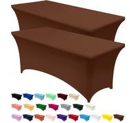Utopia Kitchen Spandex Tablecloth 2 Pack (6FT, Light Coffee) Tight, Fitted,Washable and Wrinkle Resistant Stretch Rectangular Patio Table Cover for Event,Wedding & Parties (72Lx30Wx30H Inch) (UK0617)