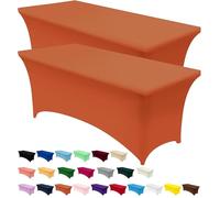 Utopia Kitchen Spandex Tablecloth 2 Pack [6FT, Orange] Tight, Fitted, Washable and Wrinkle Resistant Stretch Rectangular Patio Table Cover for Event, Wedding, Banquet & Parties [183Lx76Wx76H] cm