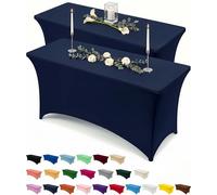 Utopia Kitchen Spandex Tablecloth 2 Pack [8FT, Navy Blue] Tight, Fitted, Washable and Wrinkle Resistant Stretch Table Cloth Rectangle Cover for Trade Show, Weddings & Parties [96Lx30Wx30H Inch]