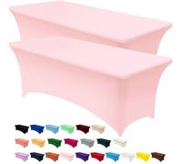 Utopia Kitchen Spandex Tablecloth 2 Pack [8FT, Pink] Tight, Fitted, Washable and Wrinkle Resistant Stretch Rectangular Patio Table Cover for Event, Wedding & Parties [96Lx30Wx30H Inch], (UK1034)