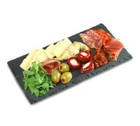 Utopia Small Rectangular Slate Platter 26 x 13cm - Natural Slate Serving Board with Rubber Feet - Tapas Cheese Dessert & Sushi Presentation Plate (26x13cm, 6, Count)