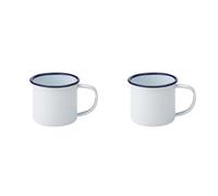 Utopia Tableware Blue Rim Enamel Mug White 5.5oz / 155ml - Stainless Steel Enamelware (Pack of 2)