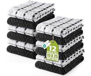 Utopia Towels -12 Kitchen Towels Set - 38 x 64 cm - 100% Ring Spun Cotton Super Soft and Absorbent Dish Towels, Tea and Bar Towels (Black)