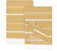 Utopia Towels 2 Pack Turkish Beach Towel (100 x 180 cm) - 100% Cotton Oversized Sand Free Lightweight Quick-Dry Turkish Towel, Prewashed for Soft Feel, Large Peshtemal Towel for Travel (Buff)