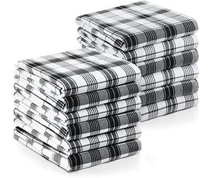 Utopia Towels 200 GSM Plaid Check Dish Towels, 38 x 64 cm, 100% Ring Spun Cotton Dish ClothSuper Absorbent Linen Kitchen Towel, Soft Reusable Cleaning Bar Set (12 Pack, Black, White)