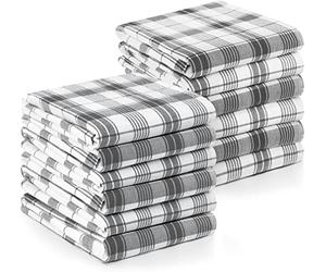 Utopia Towels 200 GSM Plaid Check Dish Towels, 38 x 64 cm, 100% Ring Spun Cotton Dish ClothSuper Absorbent Linen Kitchen Towel, Soft Reusable Cleaning Bar and Tea Towels Set (12 Pack, Grey, White)